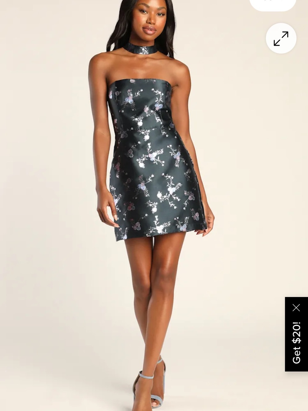 LULULS NWT Got The Charm Navy Floral Jacquard Halter Mini Dress